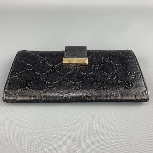 GUCCI Monogram Embossed Black Leather Checkbook Wallet - Picture 5 of 10
